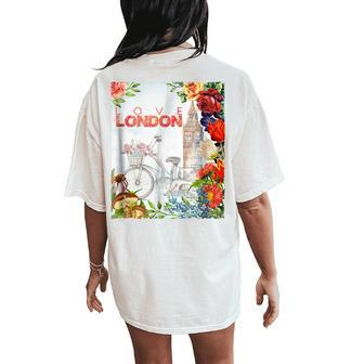 Retro Bike & Love London Floral Graphic Women's Oversized Comfort T-Shirt Back Print | Mazezy