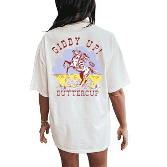 Retro Cowgirl Hold Your Horse Giddy Up Western Cowboy Women's Oversized Comfort T-Shirt Back Print | Mazezy