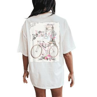 Retro French Bike & Paris Floral Graphic Women's Oversized Comfort T-Shirt Back Print | Mazezy