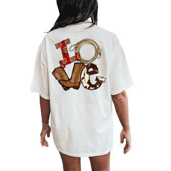 Retro Love Rodeo Cowboy Boots Lasso Western Country Cowgirl Women's Oversized Comfort T-Shirt Back Print | Mazezy