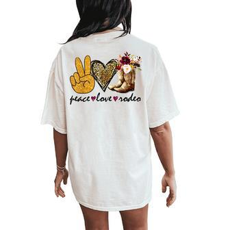 Retro Peace Love Rodeo Cowboy Boots Western Country Cowgirl Women's Oversized Comfort T-Shirt Back Print | Mazezy