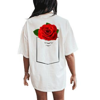 Rose In The Pocket Beautiful Floral Red Rose Flower Women's Oversized Comfort T-Shirt Back Print | Mazezy