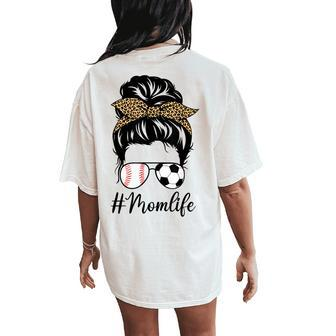 Soccer And Baseball Mom Messy Bun Leopard Women's Oversized Comfort T-Shirt Back Print | Mazezy