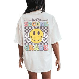 2Nd Grade Team Back To School Hello Second Grade Smile Face Women's Oversized Comfort T-Shirt Back Print | Mazezy