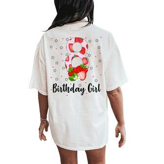 8Th Strawberry Themed Birthday Girl Party For An 8 Year Old Women's Oversized Comfort T-Shirt Back Print - Monsterry