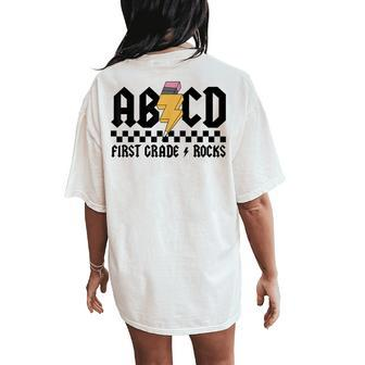 Abcd First Grade Rocks Back To School Teacher Lighting Bolt Women's Oversized Comfort T-Shirt Back Print - Seseable