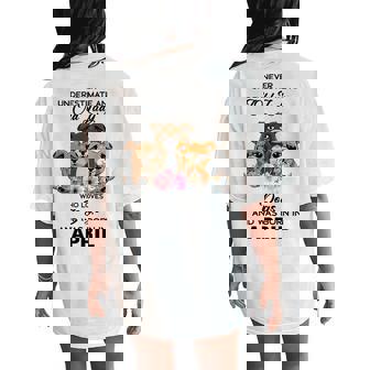 April Never Underestimate An Old Lady Who Loves Dogs Women's Oversized Comfort T-Shirt Back Print | Mazezy
