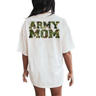 Army Mom Distressed Font With Army Pattern Mom Of Us Army Women's Oversized Comfort T-Shirt Back Print | Mazezy DE