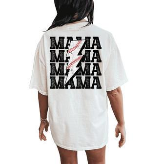Baseball Mama Distressed Lightning Bolt Mom Women's Oversized Comfort T-Shirt Back Print - Seseable