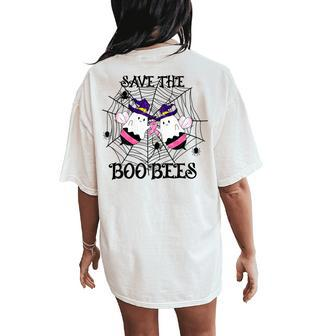 Breast Cancer Bee Ghost Save The Boobies Halloween Women's Oversized Comfort T-Shirt Back Print - Thegiftio UK