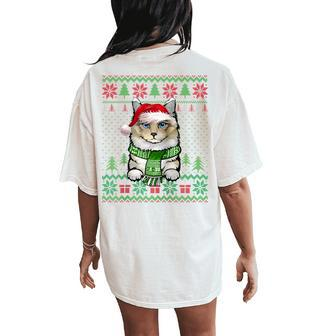 Cat Lovers Cute Ragdoll Cat Matching Ugly Christmas Sweater Women's Oversized Comfort T-Shirt Back Print - Monsterry UK