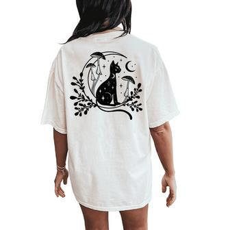 Celestial Cat Moon Mushroom Cottagecore Witchy For Women's Oversized Comfort T-Shirt Back Print - Seseable