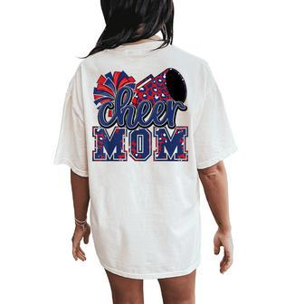 Cheer Mom Navy Red Leopard Cheer Poms & Megaphone Women's Oversized Comfort T-Shirt Back Print - Seseable