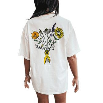 Childhood Cancer Awareness Gold Ribbon Wildflower Hippie Women's Oversized Comfort T-Shirt Back Print - Monsterry UK