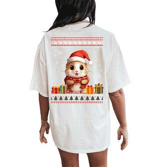 Christmas Hamster Santa Hat Ugly Christmas Sweater Women's Oversized Comfort T-Shirt Back Print - Monsterry