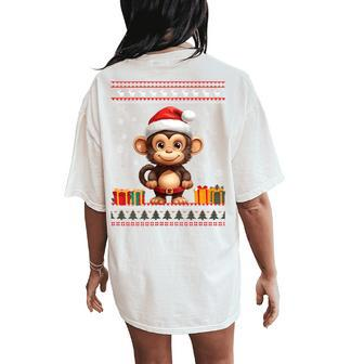 Christmas Monkey Santa Hat Ugly Christmas Sweater Women's Oversized Comfort T-Shirt Back Print - Monsterry DE