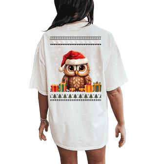 Christmas Owl Santa Hat Ugly Christmas Sweater Women's Oversized Comfort T-Shirt Back Print - Monsterry AU