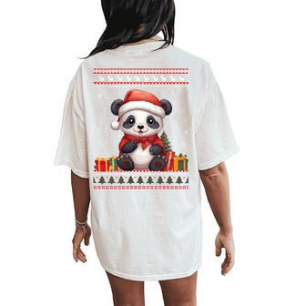 Christmas Panda Santa Hat Ugly Christmas Sweater Women's Oversized Comfort T-Shirt Back Print - Monsterry DE
