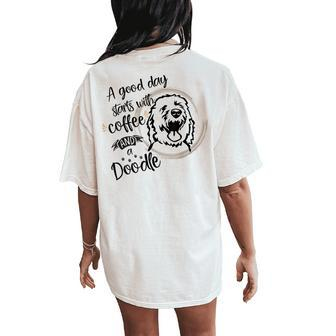 Coffee Doodle Mom Airedoodle Springerdoodle Bordoodle Women's Oversized Comfort T-Shirt Back Print | Mazezy CA