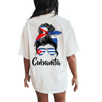 Cubanita Messy Bun Cubanita Cuban Flag Messy Hair Woman Bun Women's Oversized Comfort T-Shirt Back Print | Mazezy