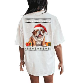 Dog Christmas Cute Bulldog Santa Hat Ugly Christmas Sweater Women's Oversized Comfort T-Shirt Back Print - Monsterry