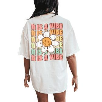 Eleven Is A Vibe Groovy 11Th Birthday Party Daisy Flower Women's Oversized Comfort T-Shirt Back Print - Seseable