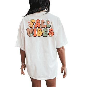 Fall Vibes Vintage Groovy Fall Season Retro Leopard Autumn Women's Oversized Comfort T-Shirt Back Print - Seseable