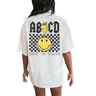First Day Of School Abcd Back In Class Teacher Women's Oversized Comfort T-Shirt Back Print | Mazezy
