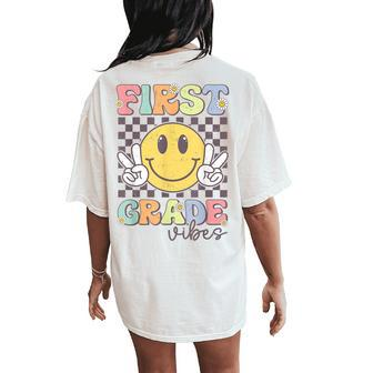 First Grade Vibes Smile Face 1St Grade Team Back To School Women's Oversized Comfort T-Shirt Back Print | Mazezy