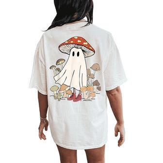 Botanical Cottagecore Mushroom Ghost Halloween Costume Women's Oversized Comfort T-Shirt Back Print - Seseable