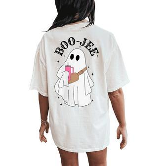 Cute Ghost Boo-Jee Fall Halloween Cute Boo Western Women's Oversized Comfort T-Shirt Back Print - Seseable