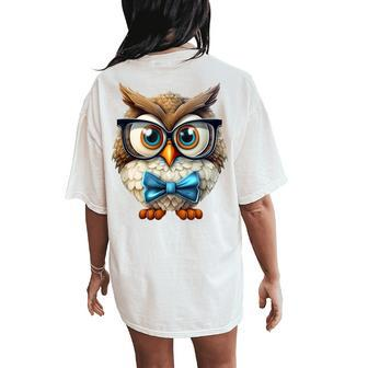 Grandma Owl Teacher Graphic For Bird Watchers Women's Oversized Comfort T-Shirt Back Print | Mazezy