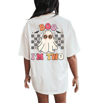 Groovy Boo I'm Two 2Nd Birthday Halloween Ghost Women's Oversized Comfort T-Shirt Back Print | Mazezy