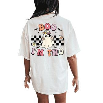 Groovy Boo I'm Two 2Nd Birthday Halloween Ghost Women's Oversized Comfort T-Shirt Back Print - Seseable
