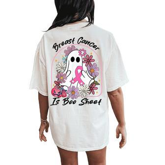 Groovy Breast Cancer Is Boo Sheet Ghost Halloween Women's Oversized Comfort T-Shirt Back Print - Monsterry