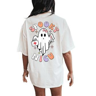 Groovy Ghost Halloween Ghost Boo Floral Spooky Nicu Nurse Women's Oversized Comfort T-Shirt Back Print | Mazezy