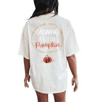 Growing A Little Pumpkin Face Pregnancy Announcement Women's Oversized Comfort T-Shirt Back Print | Mazezy