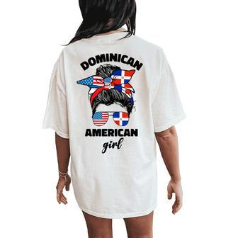 Half Dominican American Dominicana Republic Flag Girl Women's Oversized Comfort T-Shirt Back Print - Monsterry