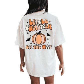 Halloween Pregnancy Little Pumpkin On The Way Groovy Women's Oversized Comfort T-Shirt Back Print - Seseable