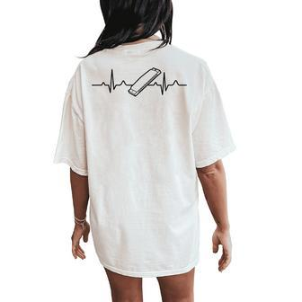Harmonica Heartbeat Harmonica Player Teacher Women's Oversized Comfort T-Shirt Back Print | Mazezy