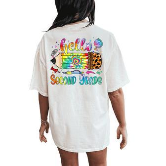 Hello 2Nd Grade Leopard Pencil Tie Dye Back To School Women's Oversized Comfort T-Shirt Back Print | Mazezy