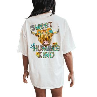 Highland Cow Sunflower Sweet Humble Kind Western Country Women's Oversized Comfort T-Shirt Back Print - Monsterry AU