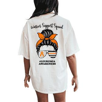 Leukemia Awareness Warrior Support Squad Messy Bun Matching Women's Oversized Comfort T-Shirt Back Print - Thegiftio UK