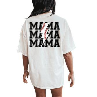 Lightning Bolt Mama Softball Baseball Sport Mom Mother's Day Women's Oversized Comfort T-Shirt Back Print - Seseable