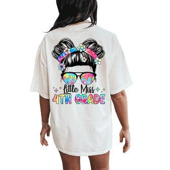 Little Miss Fourth Grade Back To School Cute Messy Bun Girls Women's Oversized Comfort T-Shirt Back Print - Monsterry