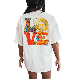 Love Peace Sign 60'S 70'S Costume Party Outfit Groovy Hippie Women's Oversized Comfort T-Shirt Back Print - Seseable