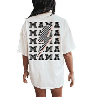 Mama Lightning Bolt Checkered Pattern Women's Oversized Comfort T-Shirt Back Print - Monsterry DE