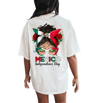 Messy Bun Mexican Flag Independence Day Woman Vintage Women's Oversized Comfort T-Shirt Back Print | Mazezy
