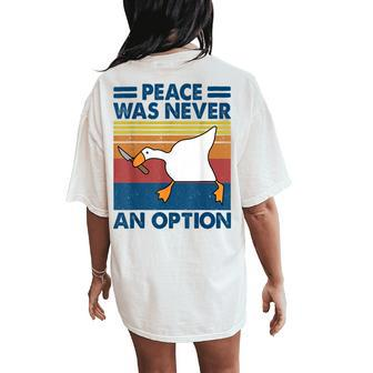 Murder Duck Peace Was Never An Option Duck With Knife Meme Women's Oversized Comfort T-Shirt Back Print - Monsterry