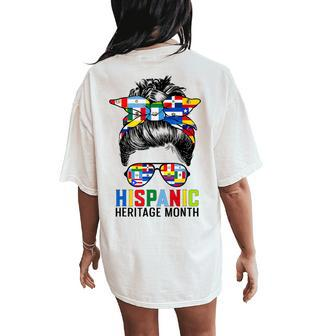 National Hispanic Heritage Month Messy Bun Latin Flags Women's Oversized Comfort T-Shirt Back Print | Mazezy